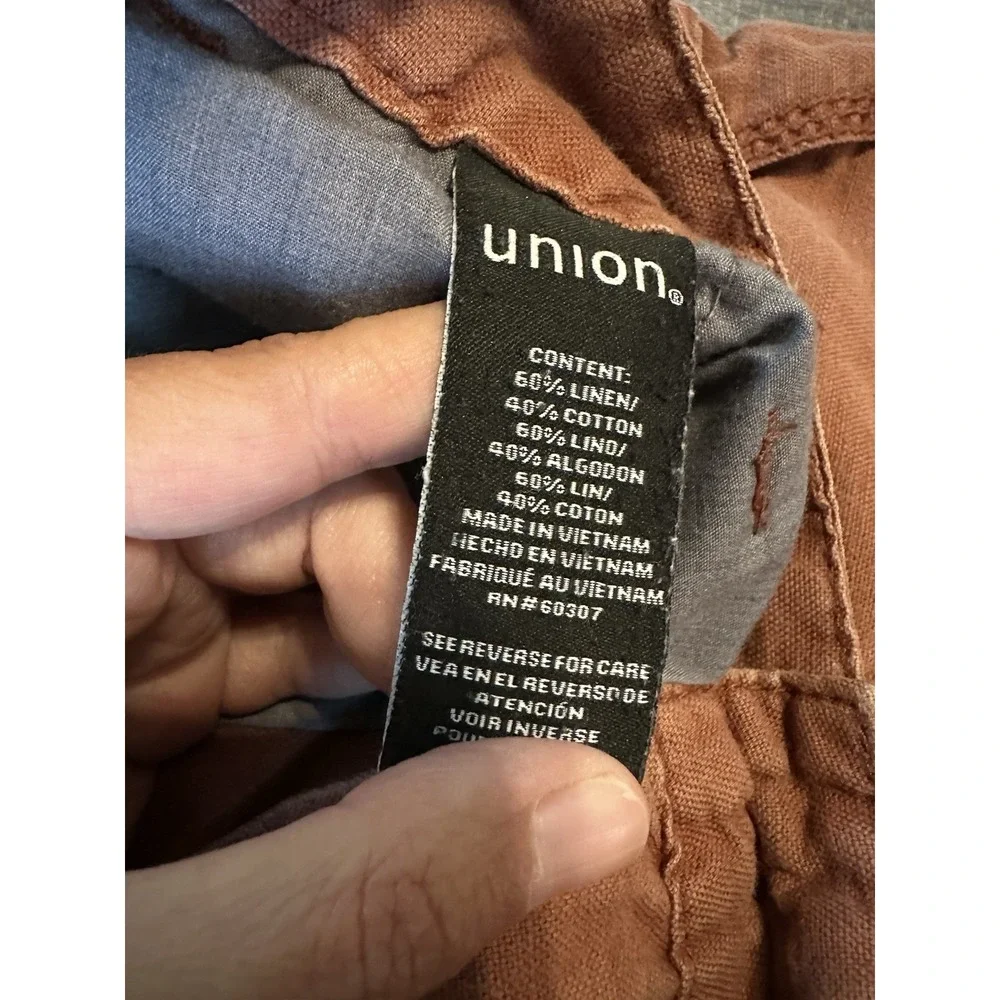 Union Linen Blend Mens Cargo Shorts 32 Orange Brown Utility Casual Gorpcore Prep